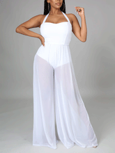 Mono de malla con pierna ancha y cuello halter